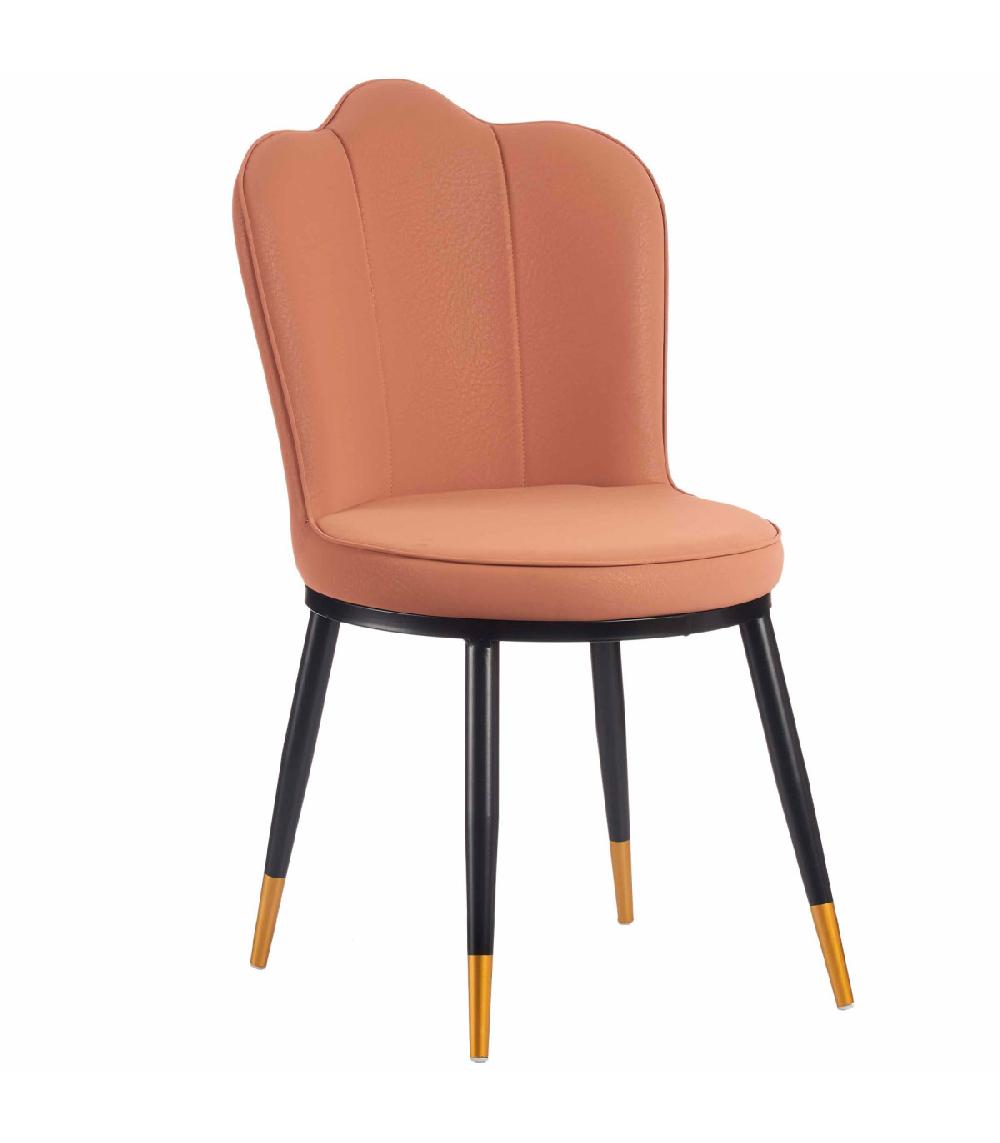 wadiga Chaise coquillage similicuir rose et pieds en métal noir et doré
