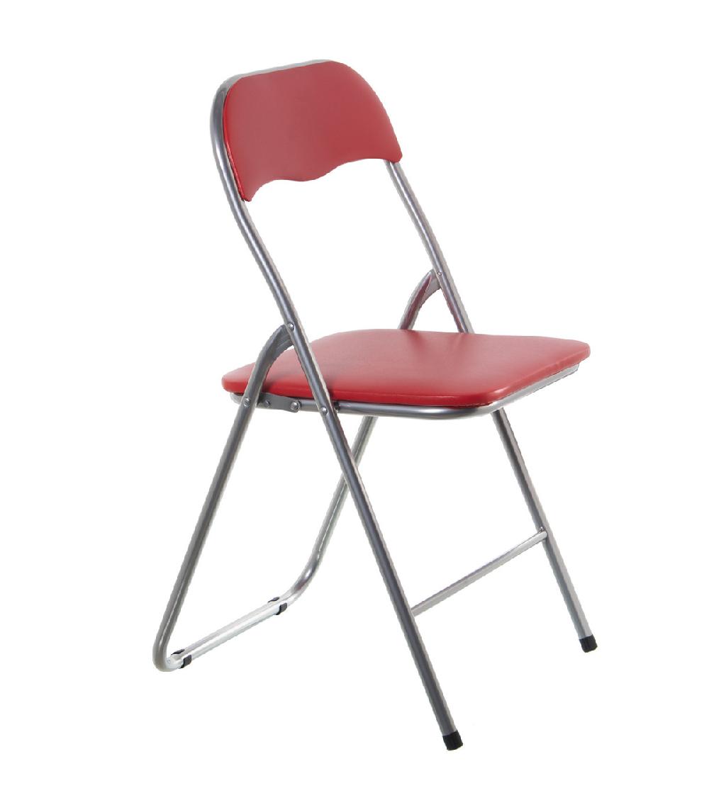 Wadiga Chaise D'appoint Pliable En Métal Chromé Et Similicuir Rouge - 44x46x78cm