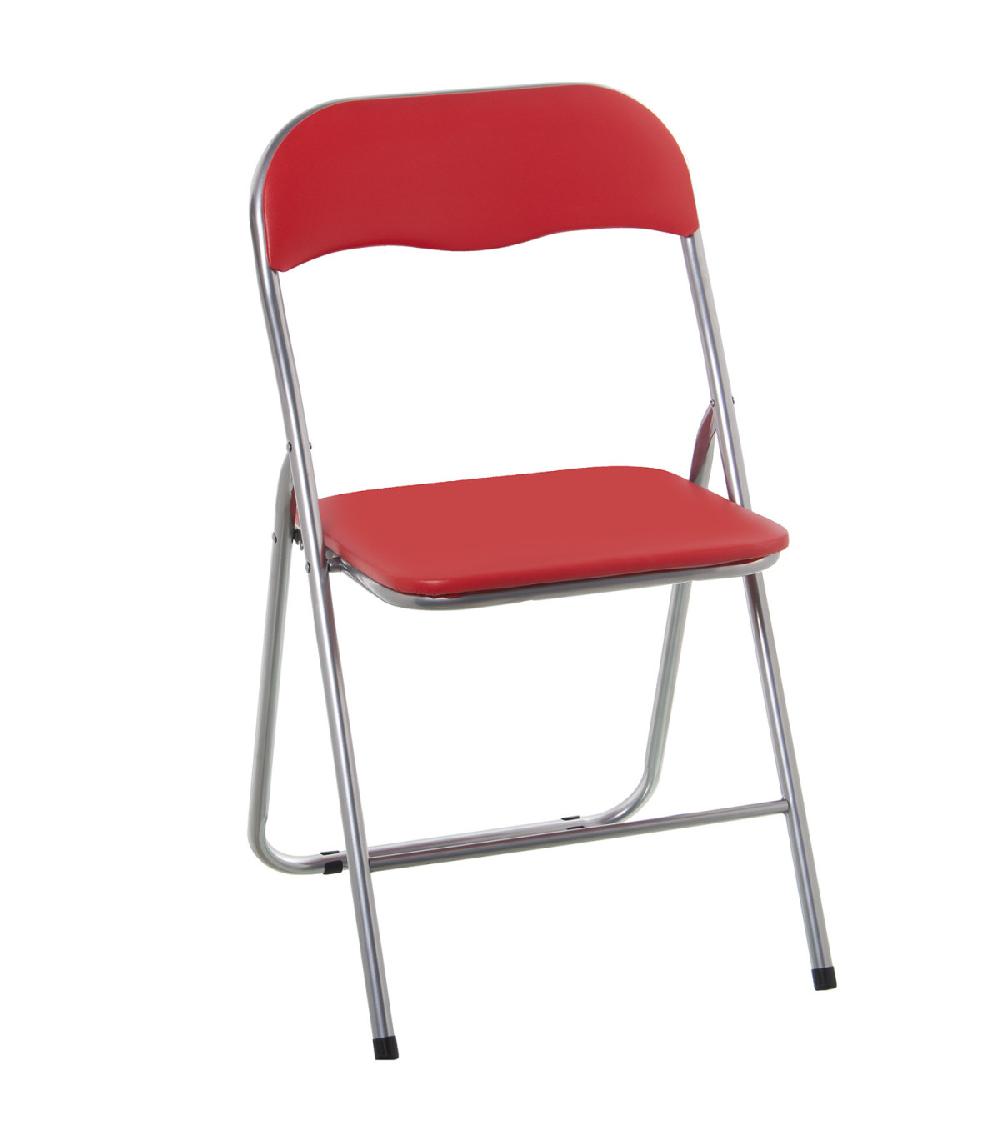wadiga Chaise d'appoint pliable en métal chromé et similicuir rouge - 44x46x78cm