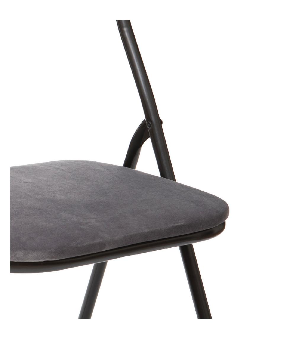 Wadiga Chaise D'appoint Pliante En Métal Noir Et Velours Gris - 44x48.5x79cm