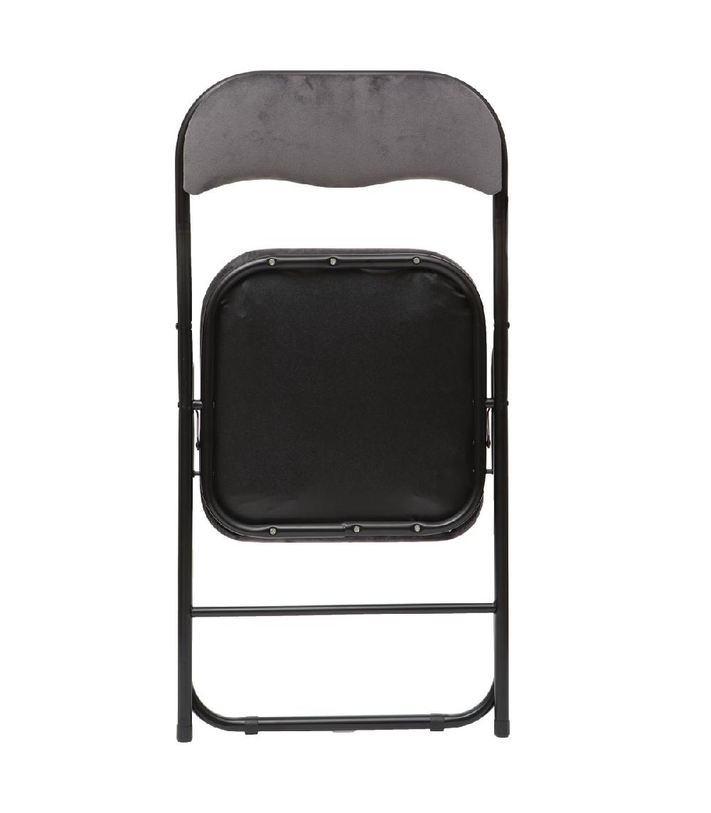Wadiga Chaise D'appoint Pliante En Métal Noir Et Velours Gris - 44x48.5x79cm