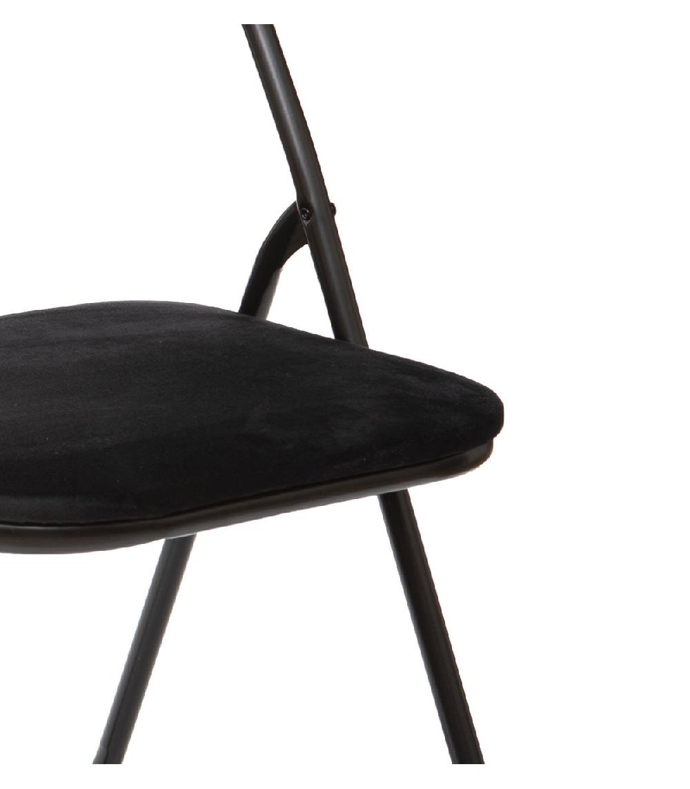 Wadiga Chaise D'appoint Pliante En Métal Noir Et Velours Noir - 44x48.5x79cm