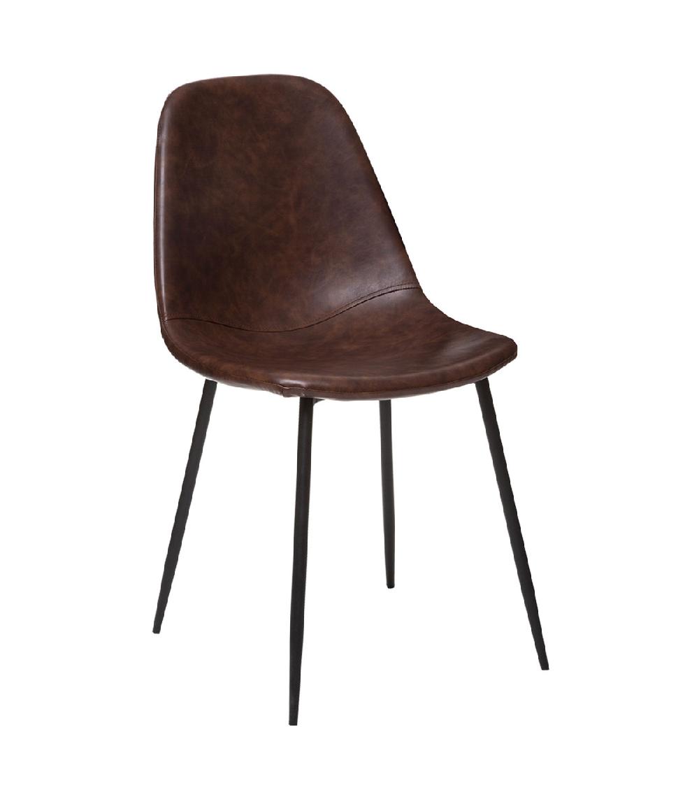wadiga Chaise en similicuir marron et pieds en métal noir 43x53x80cm