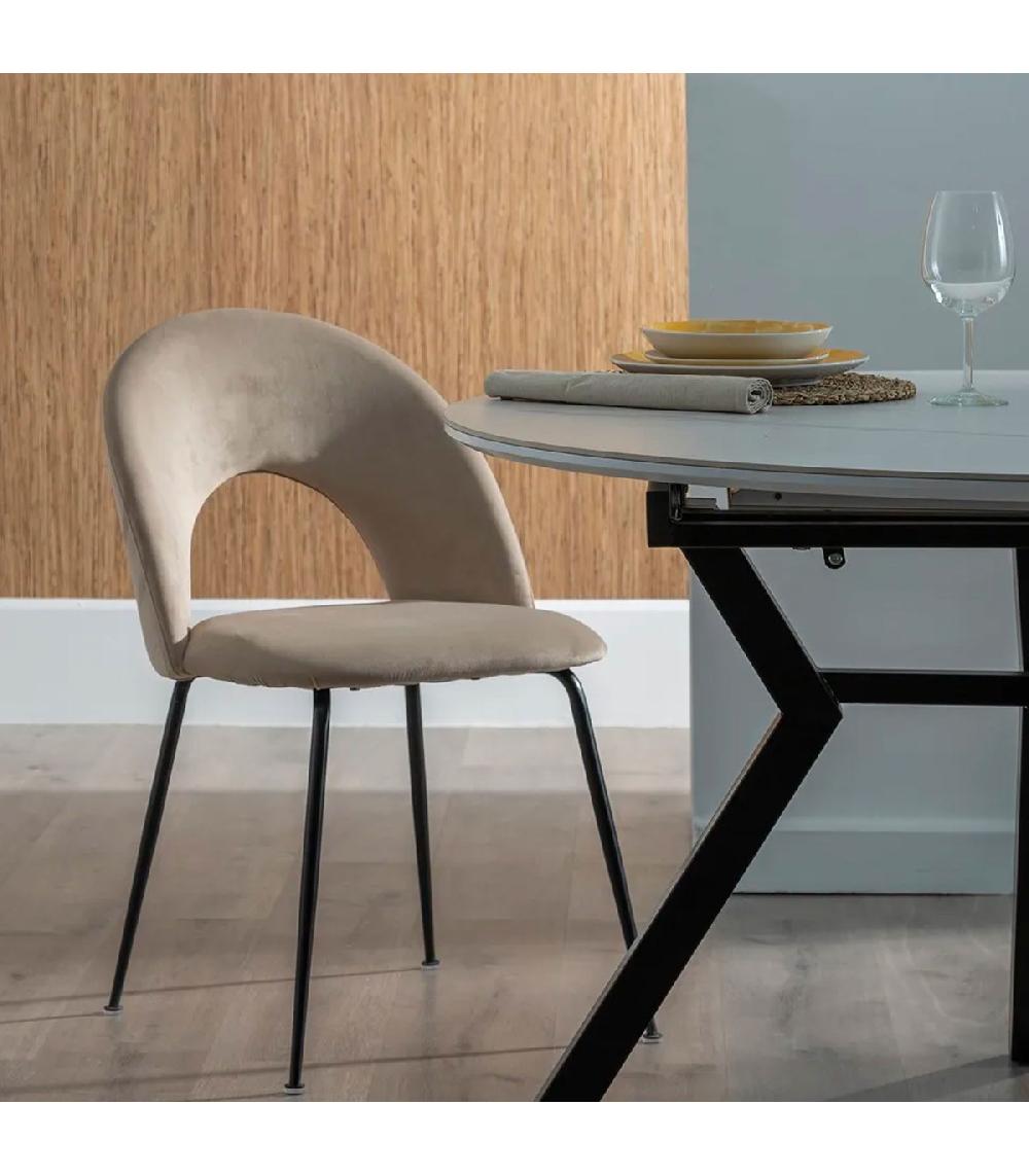 Wadiga Chaise En Velours Beige Et Métal Noir 49x60x81cm