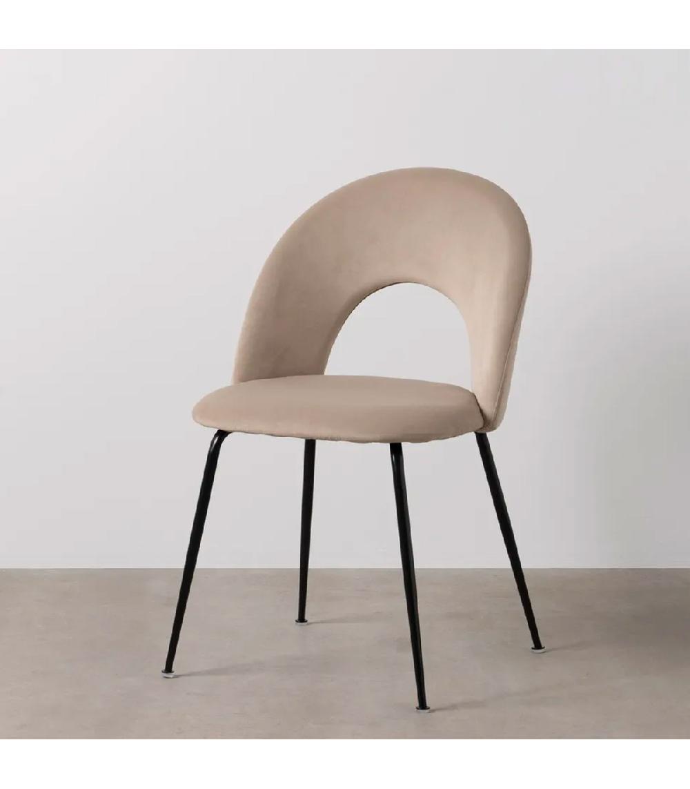 Wadiga Chaise En Velours Beige Et Métal Noir 49x60x81cm