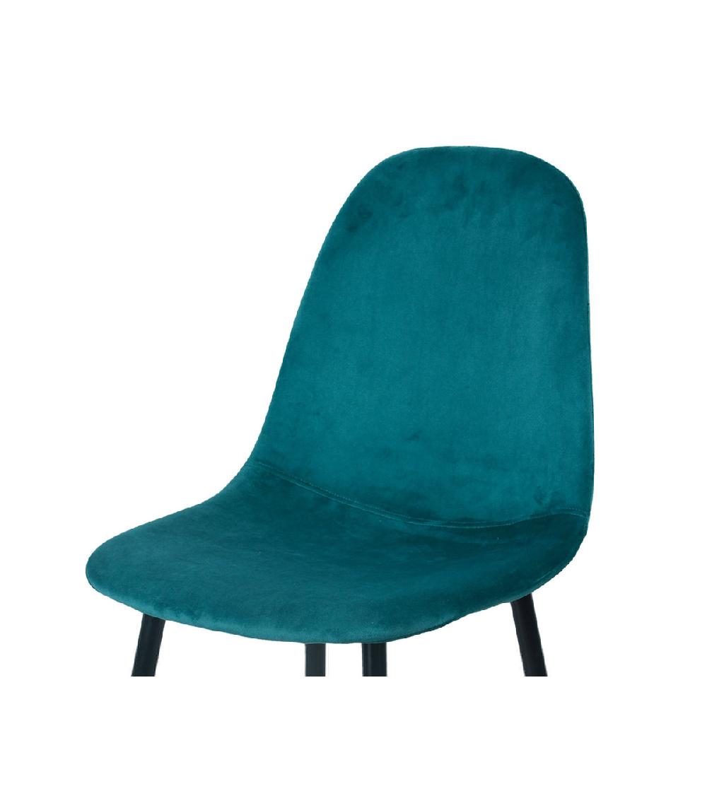Wadiga Chaise En Velours Bleu Canard Pieds En Métal Noir - 44x53x88cm