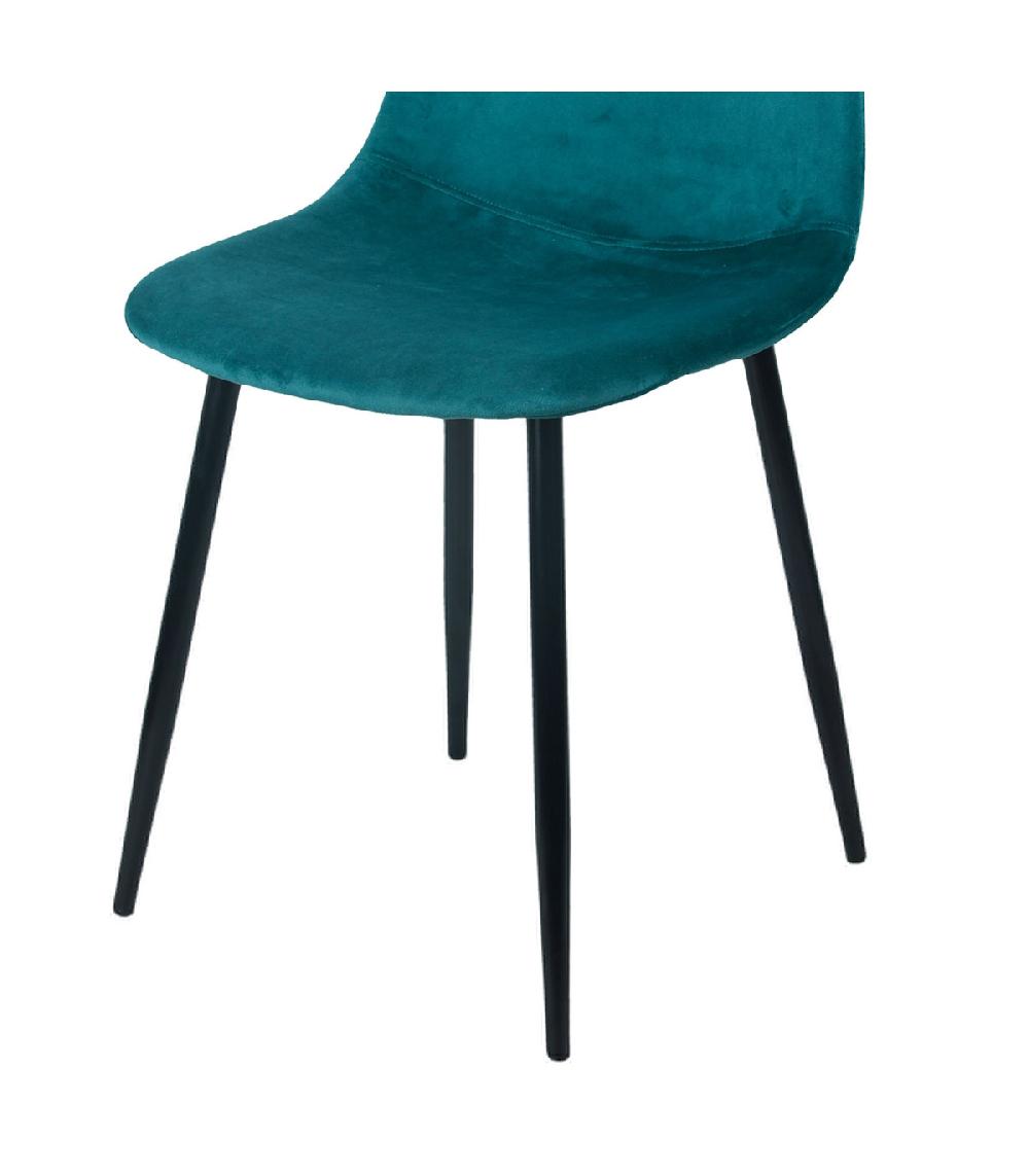 Wadiga Chaise En Velours Bleu Canard Pieds En Métal Noir - 44x53x88cm