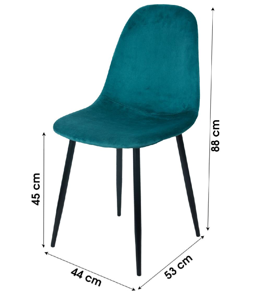 Wadiga Chaise En Velours Bleu Canard Pieds En Métal Noir - 44x53x88cm