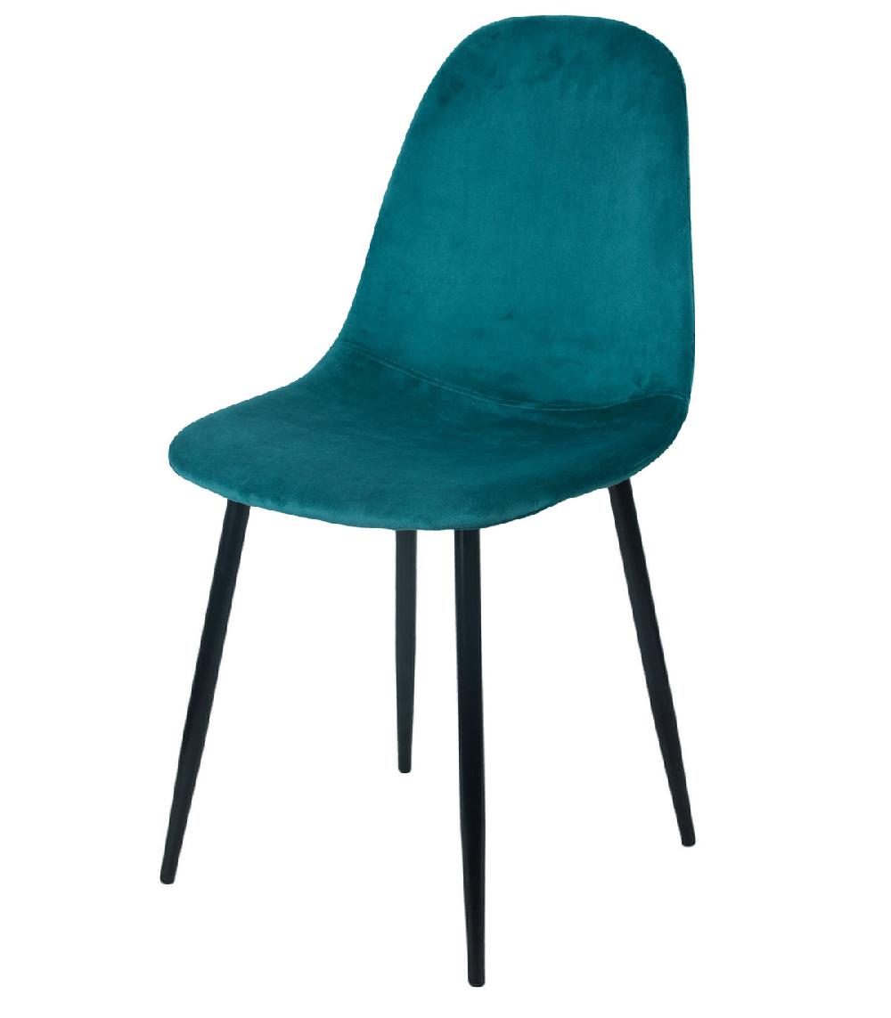 wadiga Chaise en velours bleu canard pieds en métal noir - 44x53x88cm