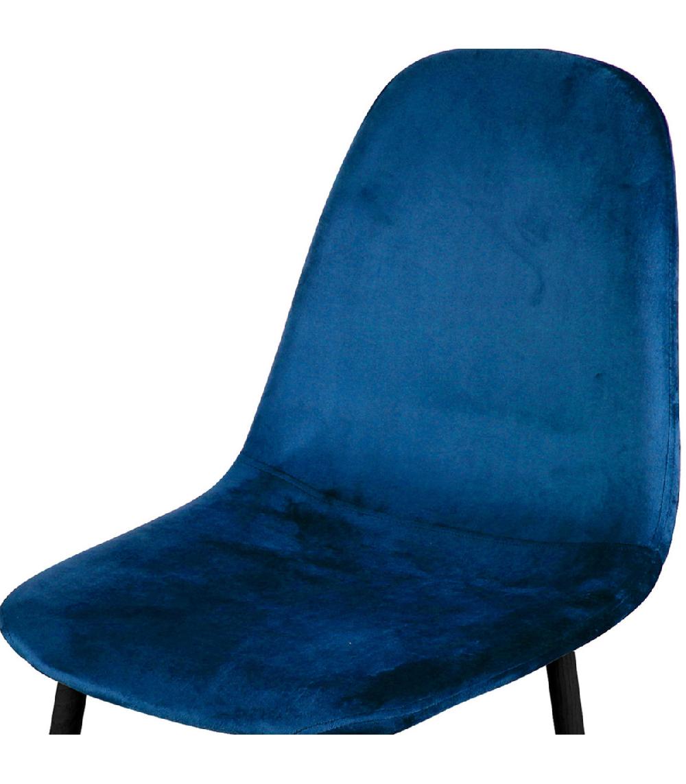 Wadiga Chaise En Velours Bleu Pieds En Métal Noir - 44x53x88cm