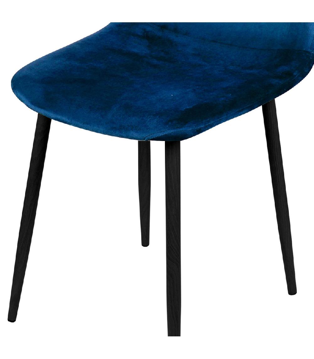 Wadiga Chaise En Velours Bleu Pieds En Métal Noir - 44x53x88cm