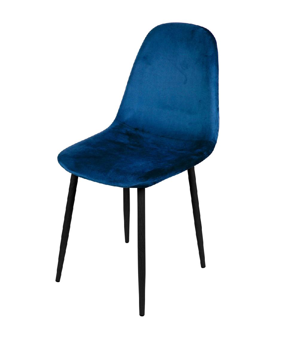 wadiga Chaise en velours bleu pieds en métal noir - 44x53x88cm