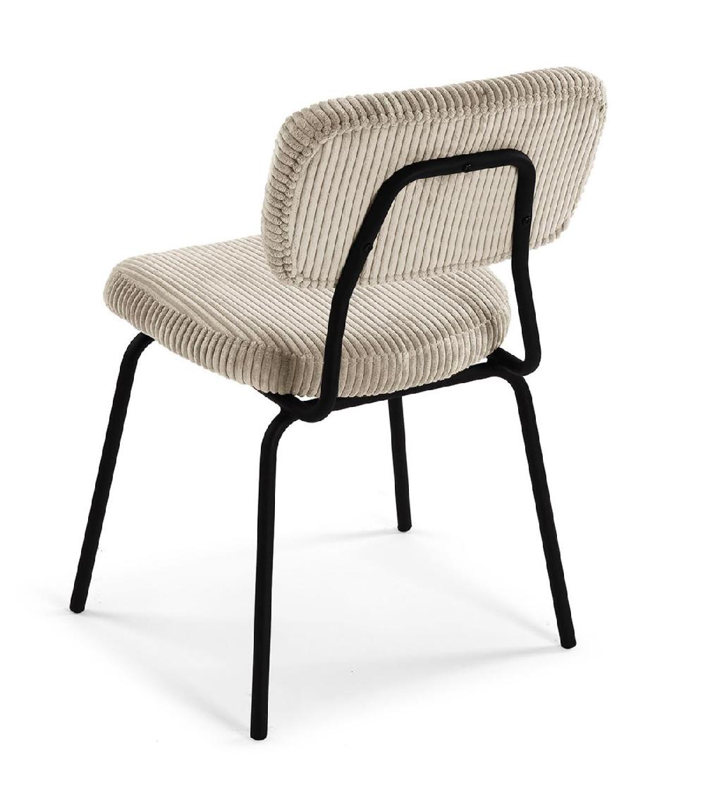 Wadiga Chaise En Velours Côtelé Beige Et Métal Noir 51.5x50x77cm