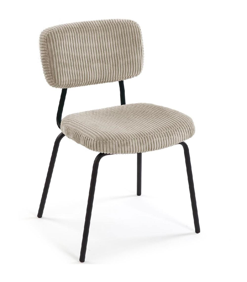 wadiga Chaise en velours côtelé beige et métal noir 51.5x50x77cm