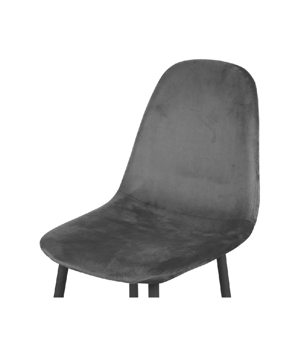 Wadiga Chaise En Velours Gris Pieds En Métal Noir - 44x53x88cm