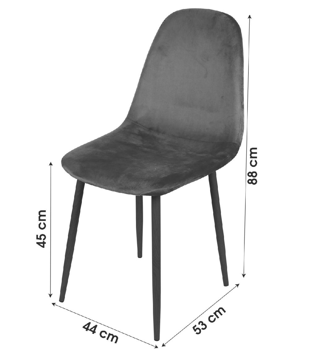 Wadiga Chaise En Velours Gris Pieds En Métal Noir - 44x53x88cm