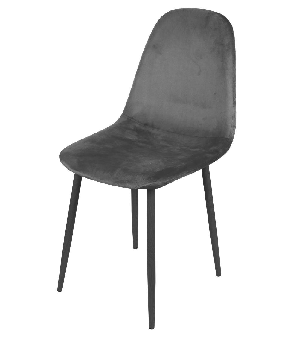 wadiga Chaise en velours gris pieds en métal noir - 44x53x88cm