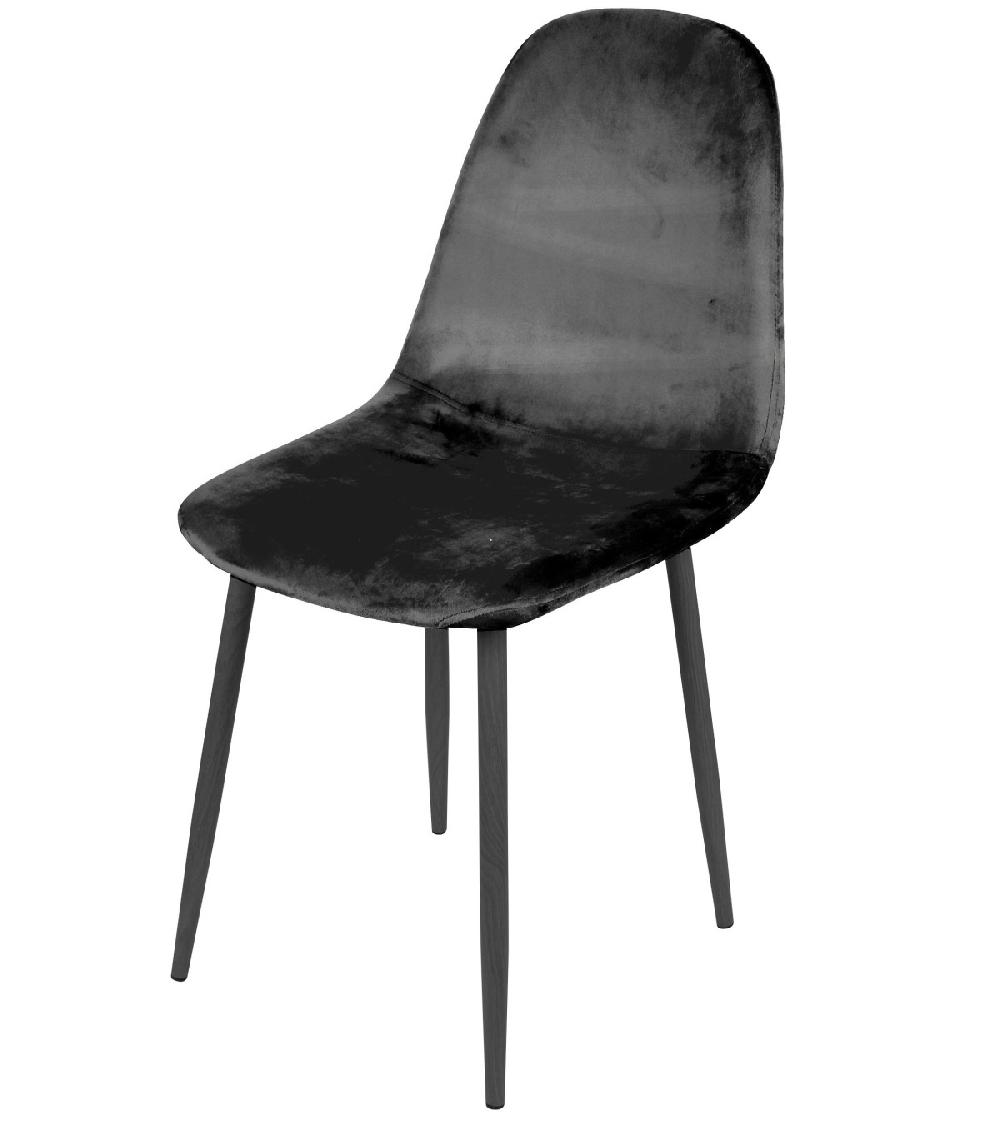 wadiga Chaise en velours noir pieds en métal noir - 44x53x88cm