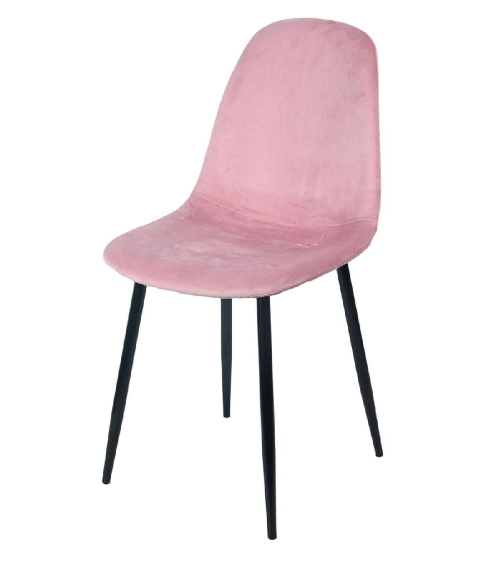 wadiga Chaise en velours rose pieds en métal noir - 44x53x88cm