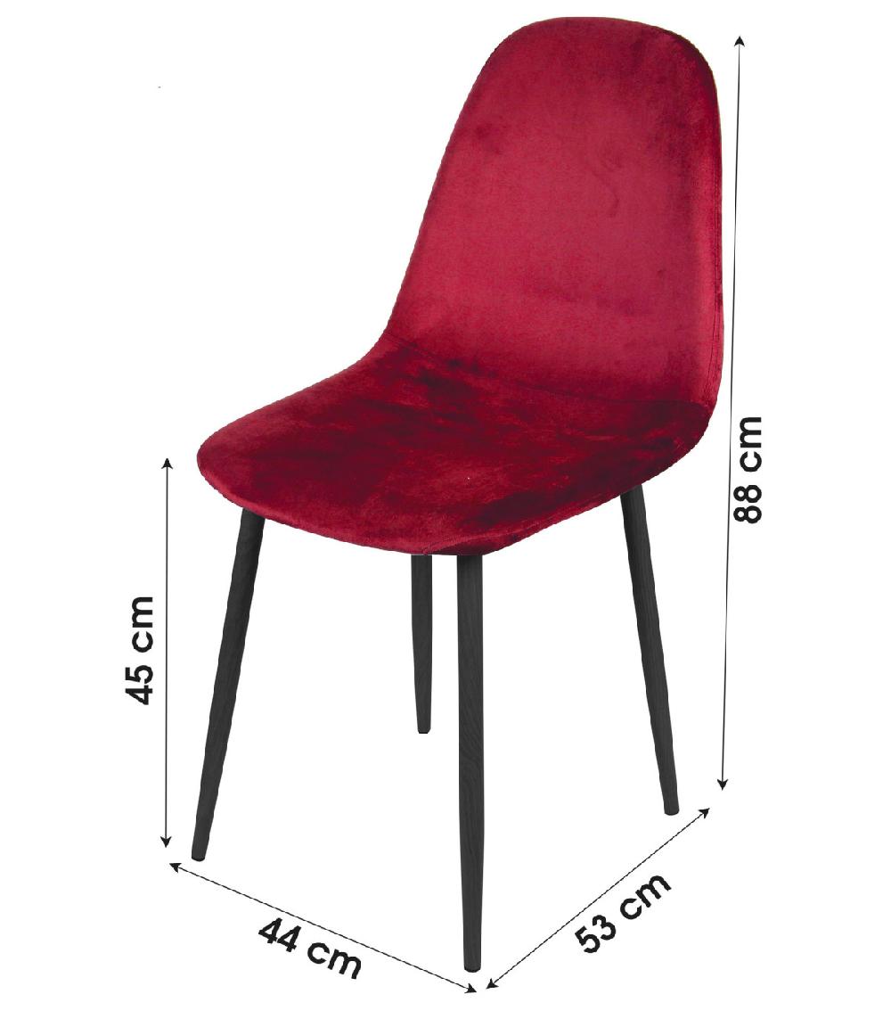 Wadiga Chaise En Velours Rouge Pieds En Métal Noir - 44x53x88cm