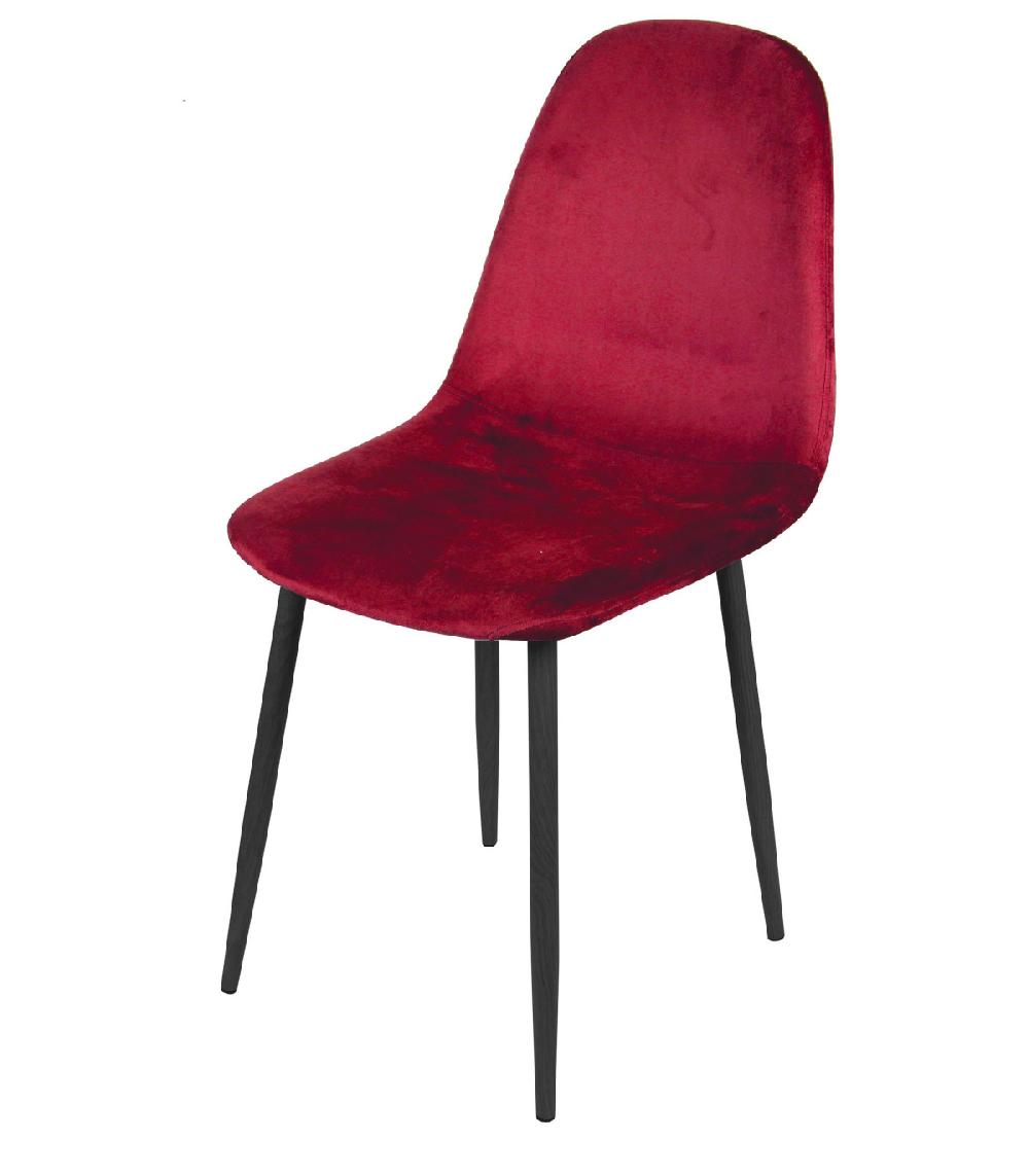 wadiga Chaise en velours rouge pieds en métal noir - 44x53x88cm