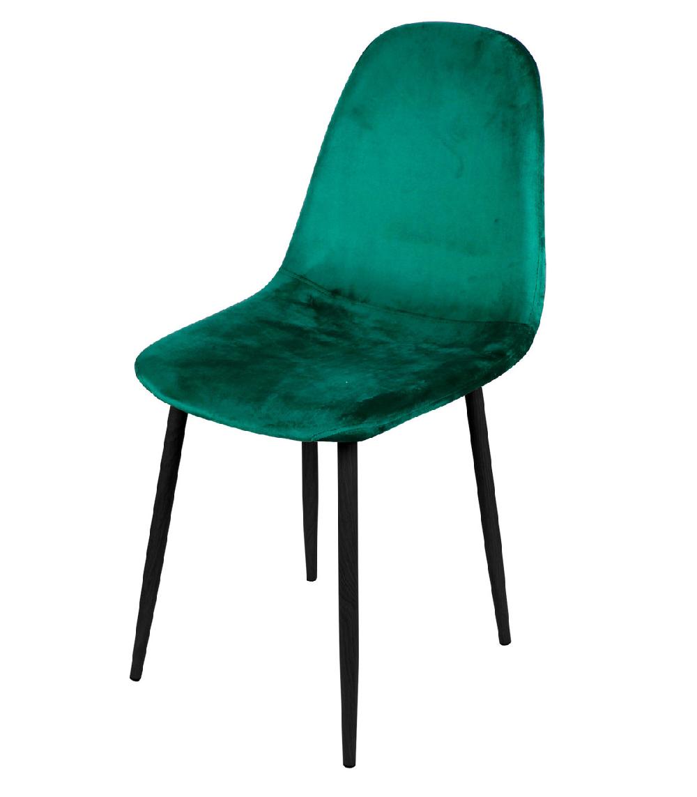 wadiga Chaise en velours vert pieds en métal noir - 44x53x88cm