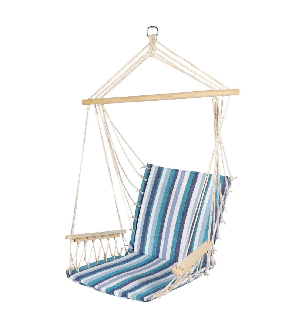 wadiga Chaise-hamac suspendue relaxante bois et tissu bleu 60x60x100cm