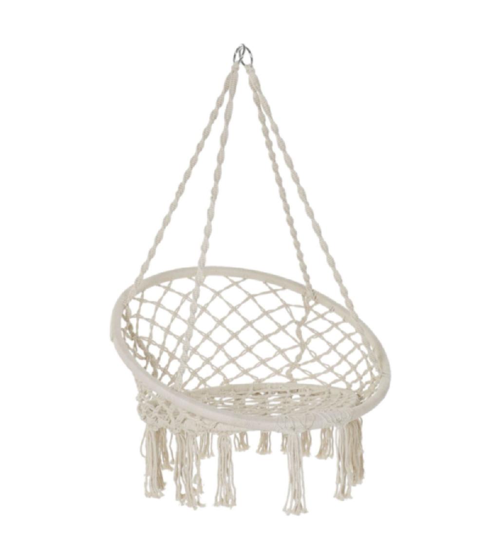 wadiga Chaise-hamac suspendue relaxante en coton ivoire - 80x63x120cm