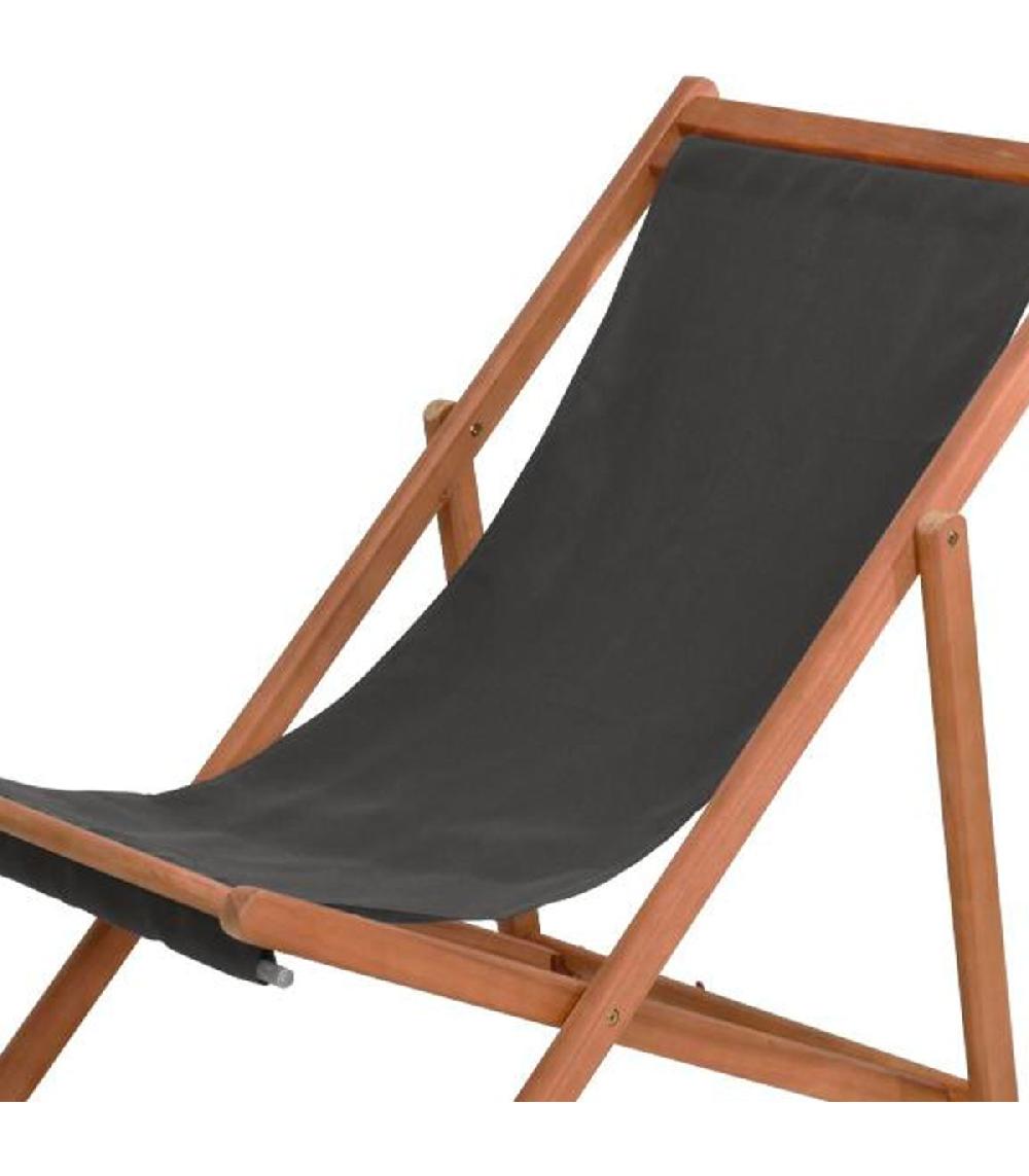 Wadiga Chaise Longue Pliante Chilienne Acacia Et Tissu Noir 97x56x85cm