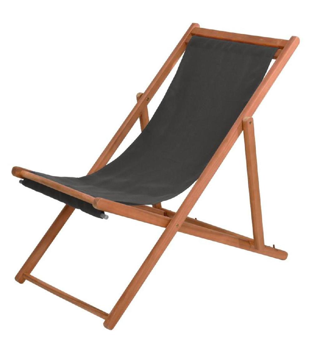 wadiga Chaise longue pliante chilienne acacia et tissu noir 97x56x85cm