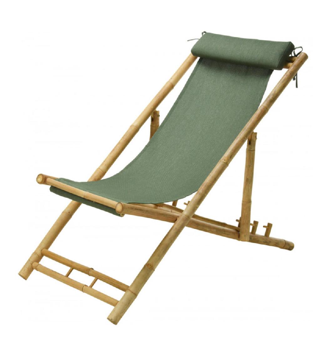 wadiga Chaise longue pliante chilienne bambou et tissu vert