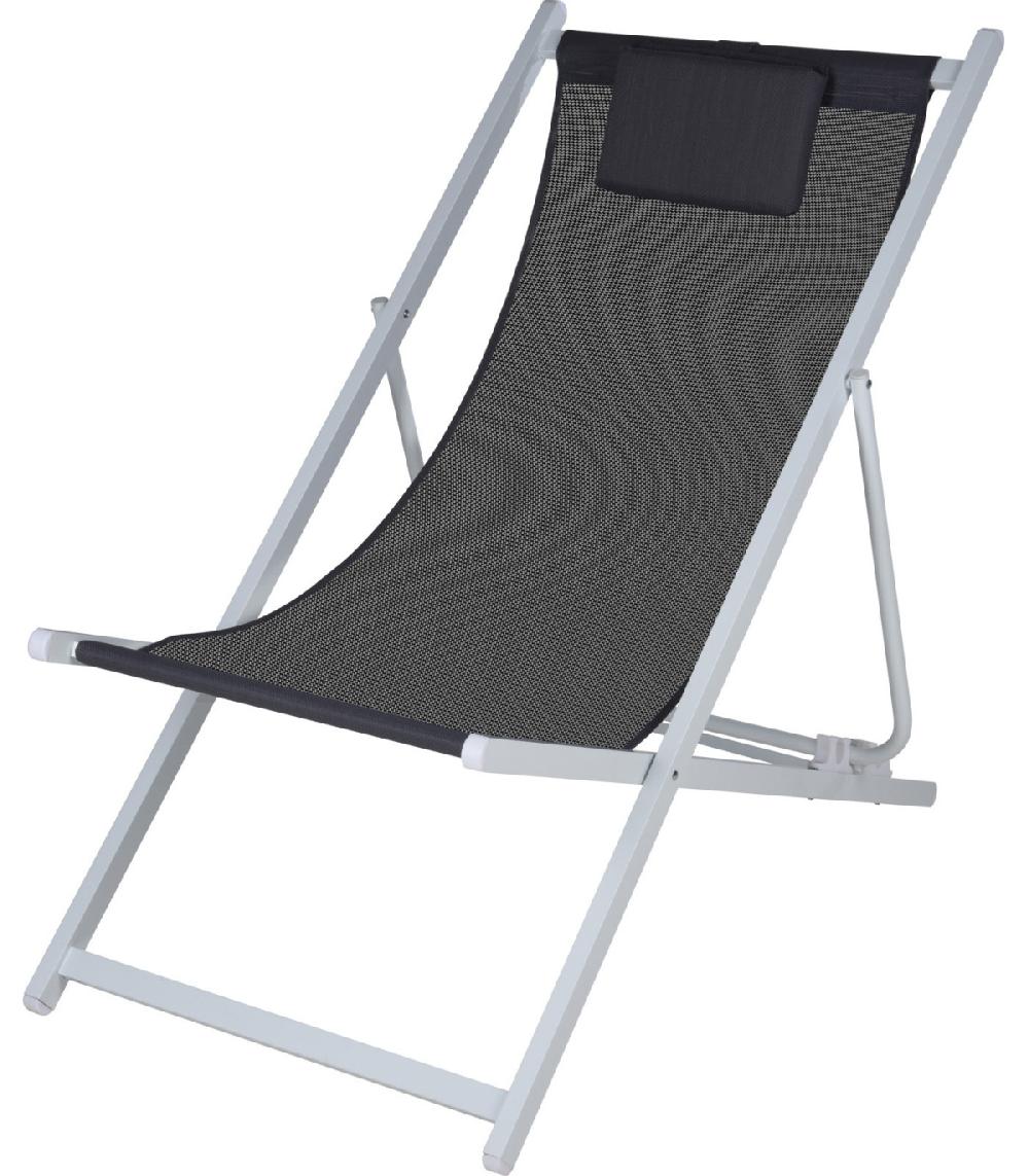 wadiga Chaise longue pliante chilienne blanc et gris anthracite - 91x61x101cm