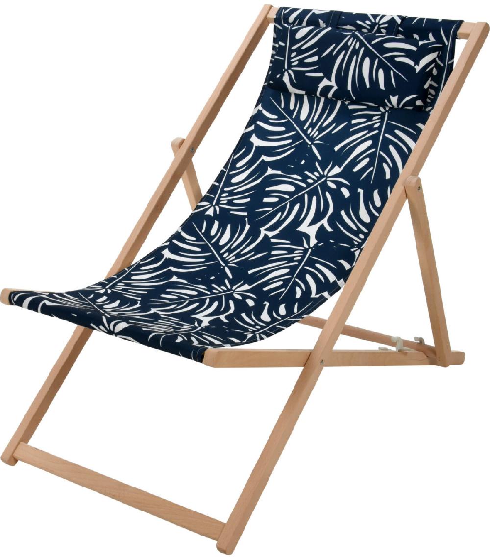wadiga Chaise longue pliante chilienne bleue feuillage - 97x55x85cm