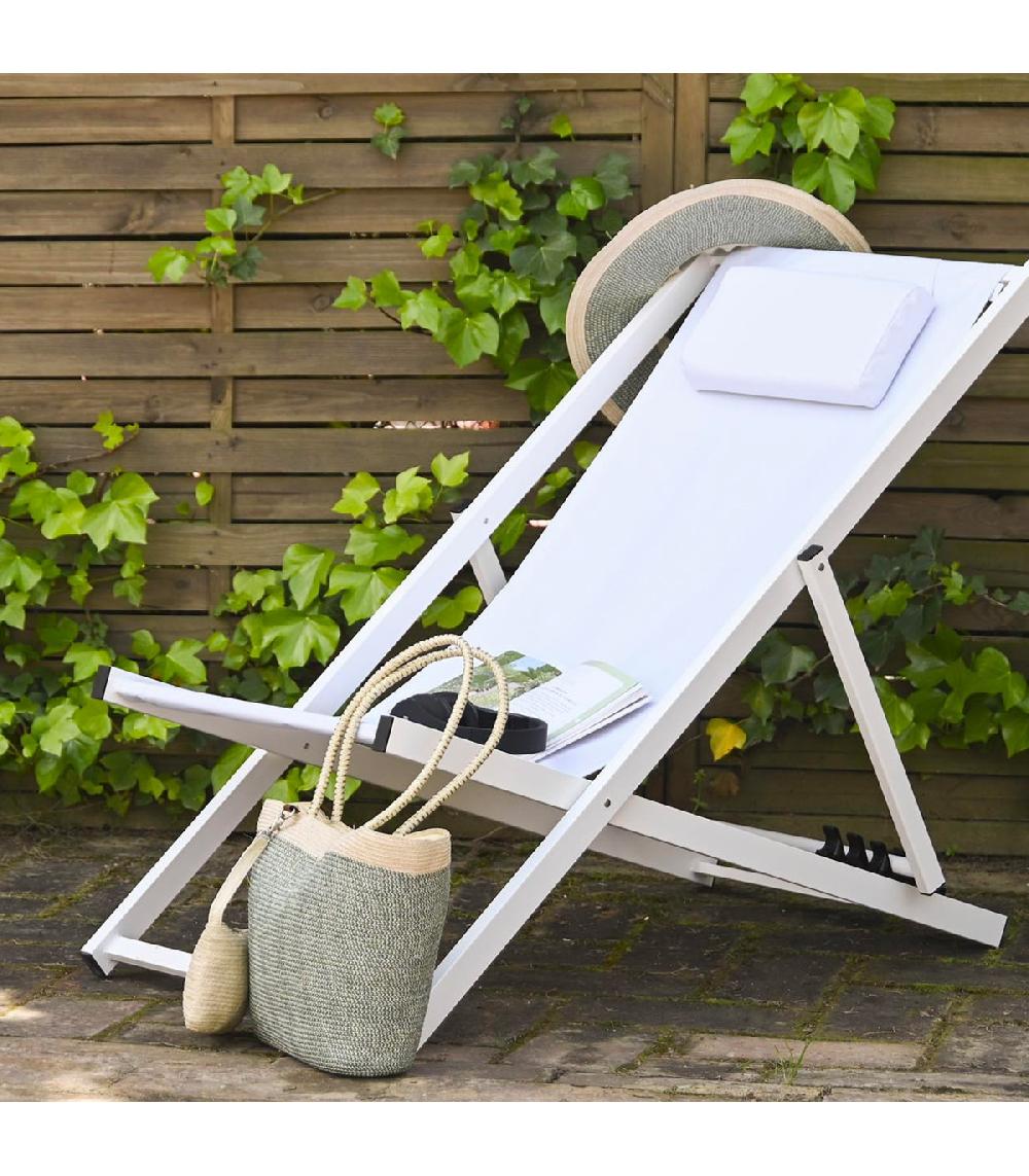 Wadiga Chaise Longue Pliante Chilienne En Aluminium Et Tissu Blanc 102x63x98cm
