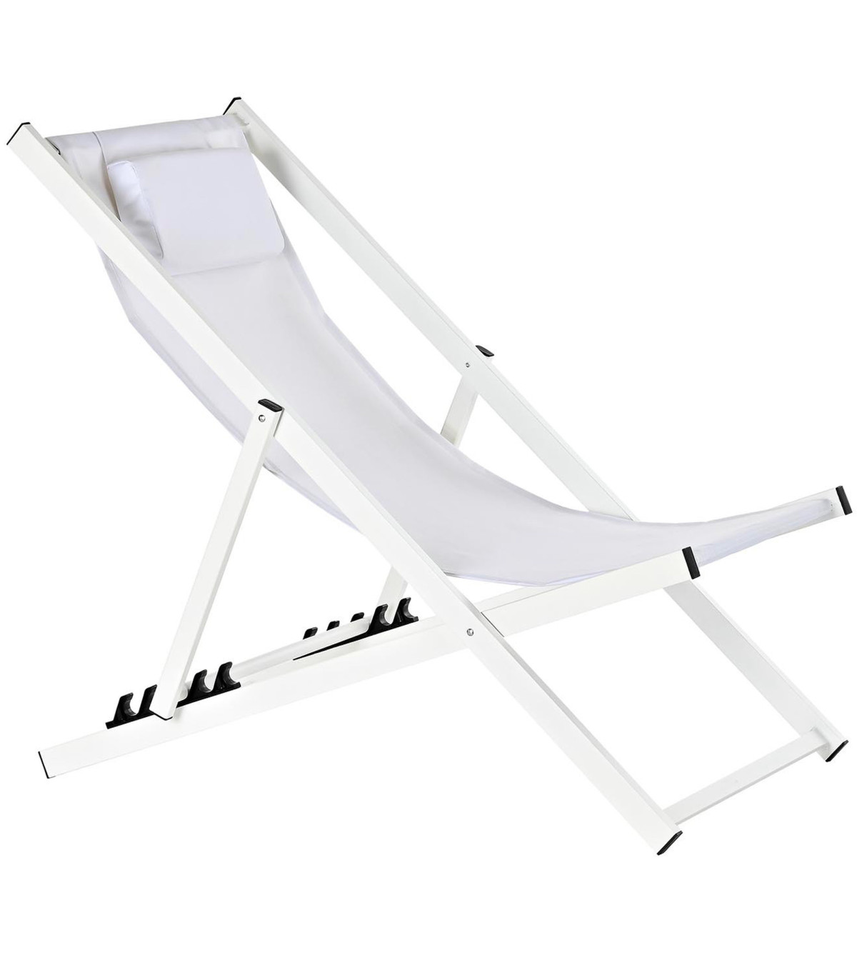 wadiga Chaise longue pliante chilienne en aluminium et tissu blanc 102x63x98cm