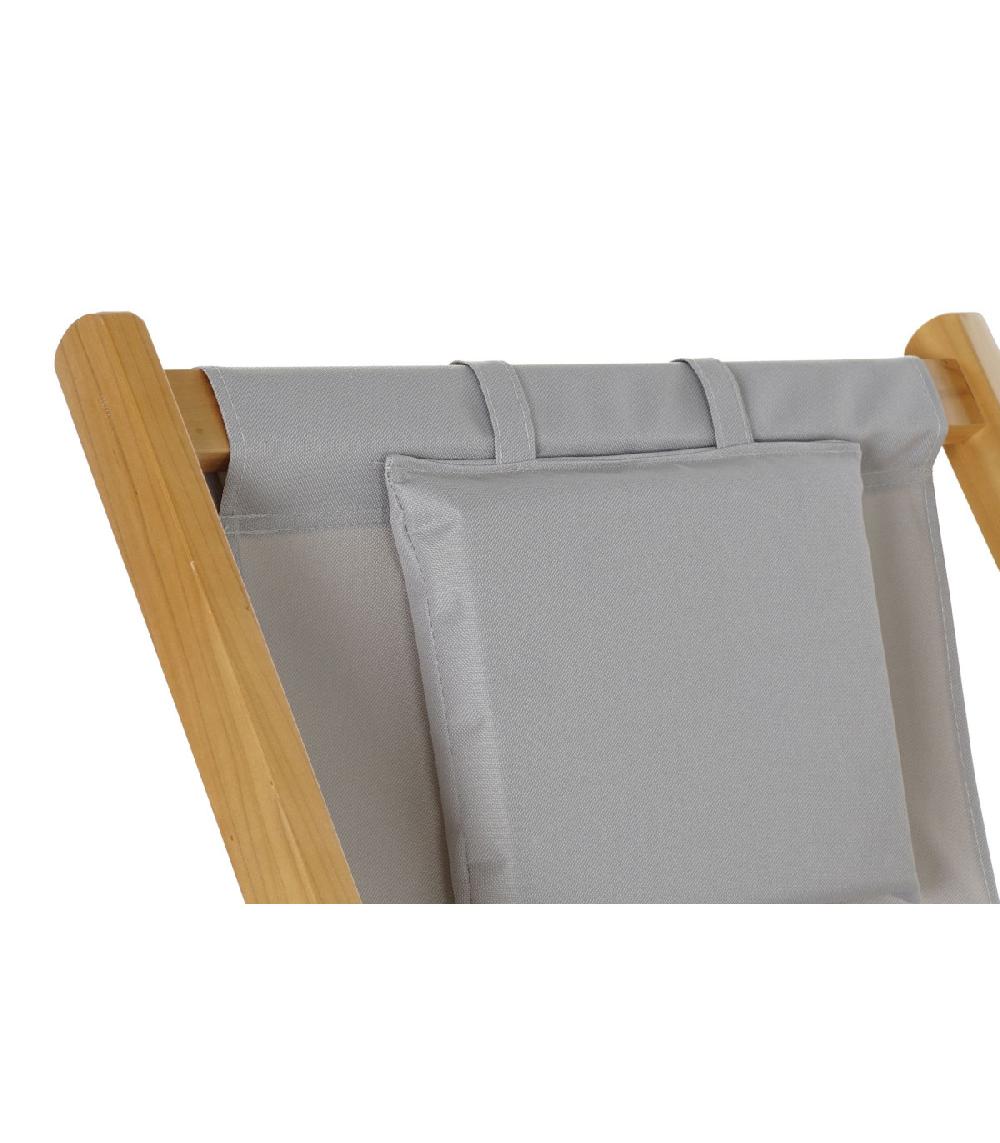 Wadiga Chaise Longue Pliante Chilienne En Bois Et Tissu Gris - 57.5x113x77cm