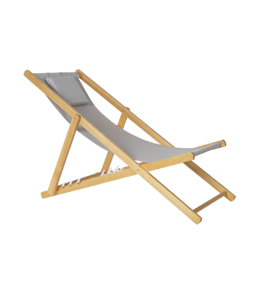 Wadiga Chaise Longue Pliante Chilienne En Bois Et Tissu Gris - 57.5x113x77cm