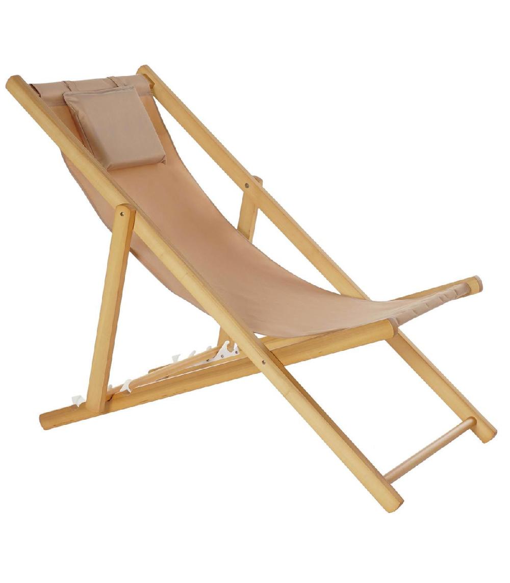 wadiga Chaise longue pliante chilienne en bois et tissu marron - 57.5x113x77cm