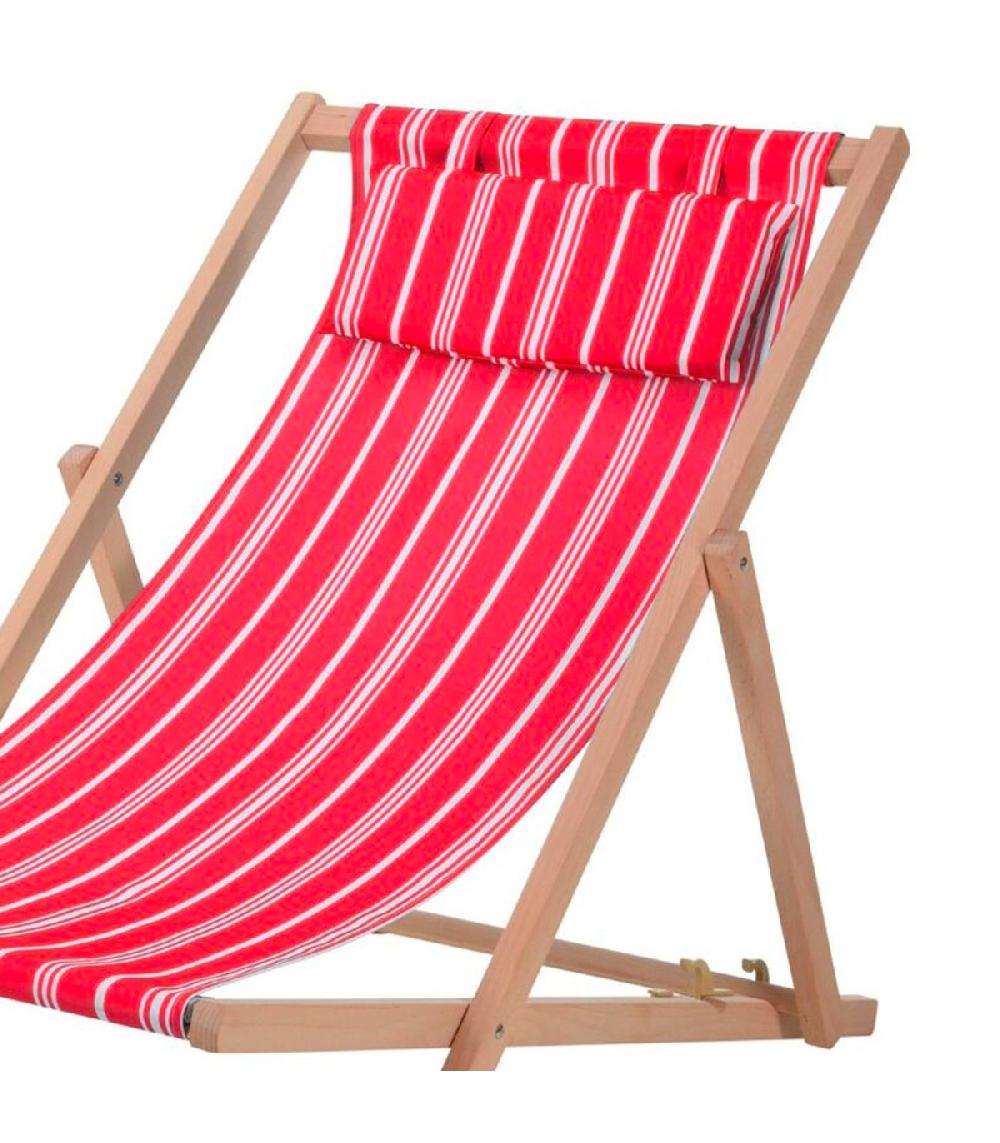 Wadiga Chaise Longue Pliante Chilienne Hêtre Et Tissu Rayé Rouge 86x52x86cm