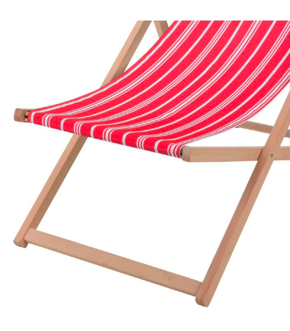 Wadiga Chaise Longue Pliante Chilienne Hêtre Et Tissu Rayé Rouge 86x52x86cm