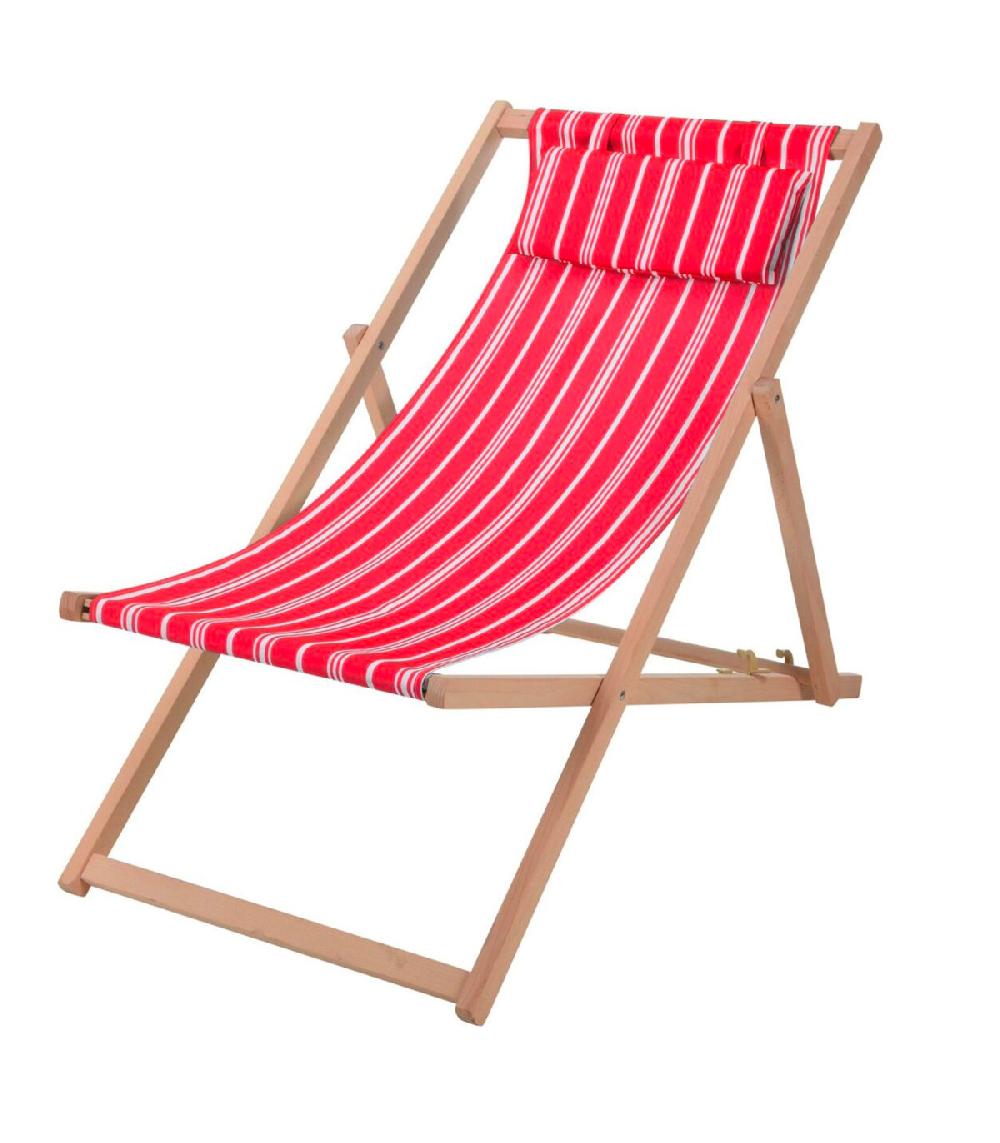 wadiga Chaise longue pliante chilienne hêtre et tissu rayé rouge 86x52x86cm