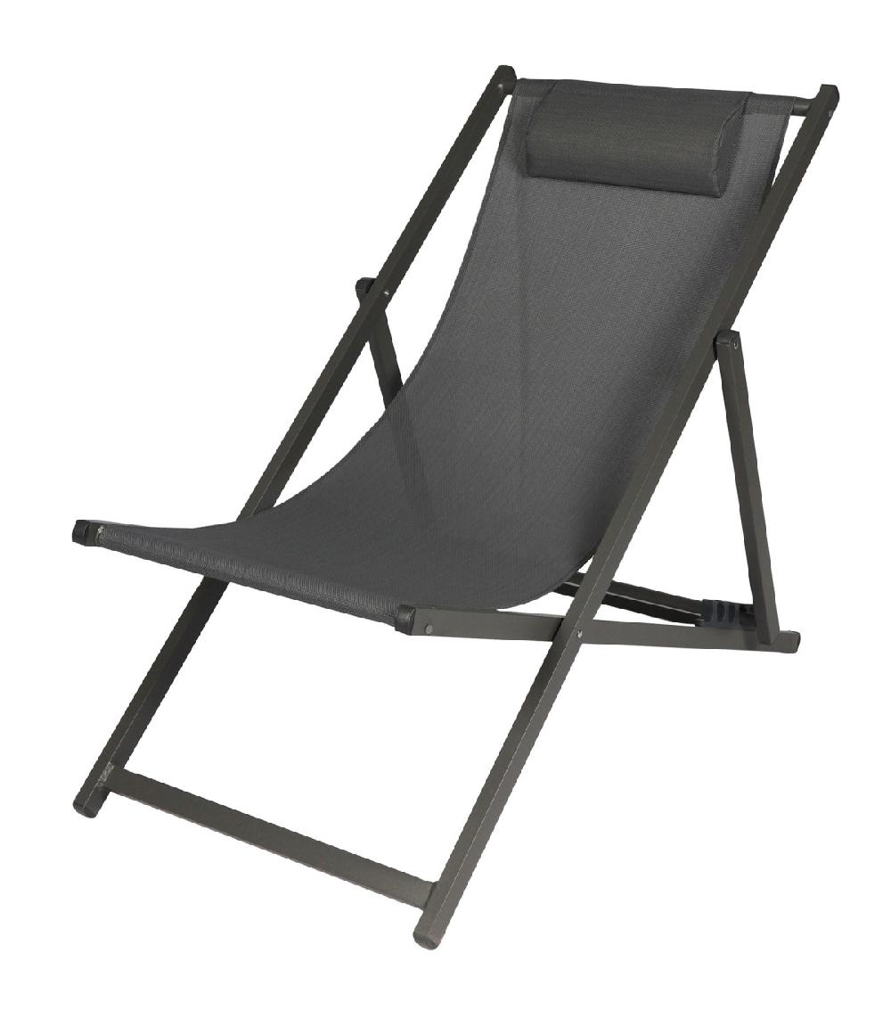 wadiga Chaise longue pliante chilienne métal gris anthracite 61x101x91cm