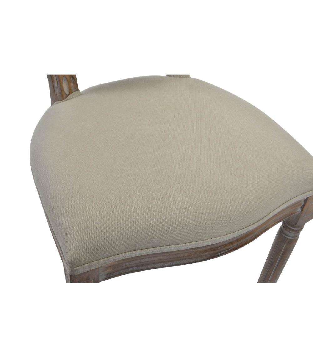 Wadiga Chaise Médaillon Bois Et Lin Beige - 48x46x96cm