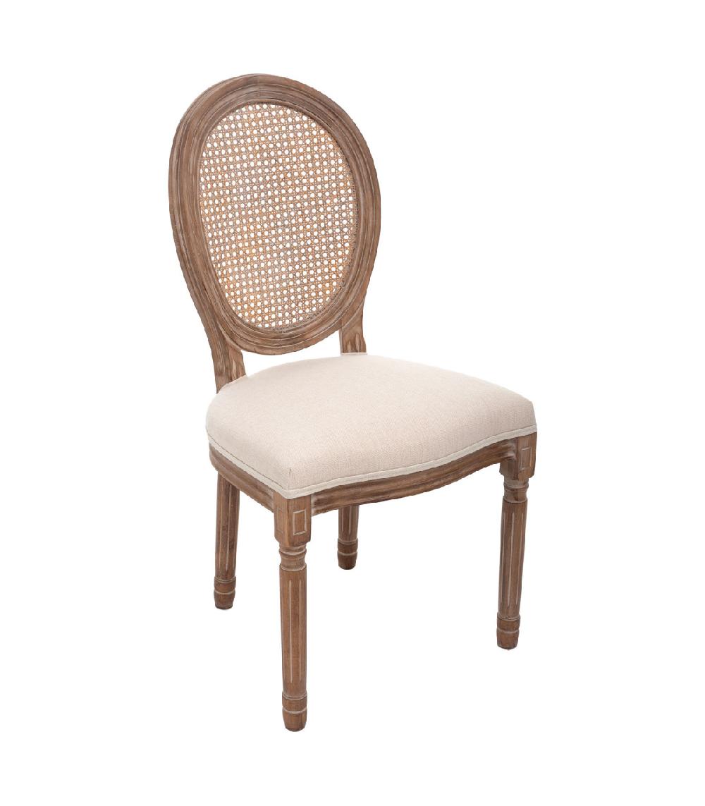 wadiga Chaise médaillon cannage et lin beige 58x49x95cm