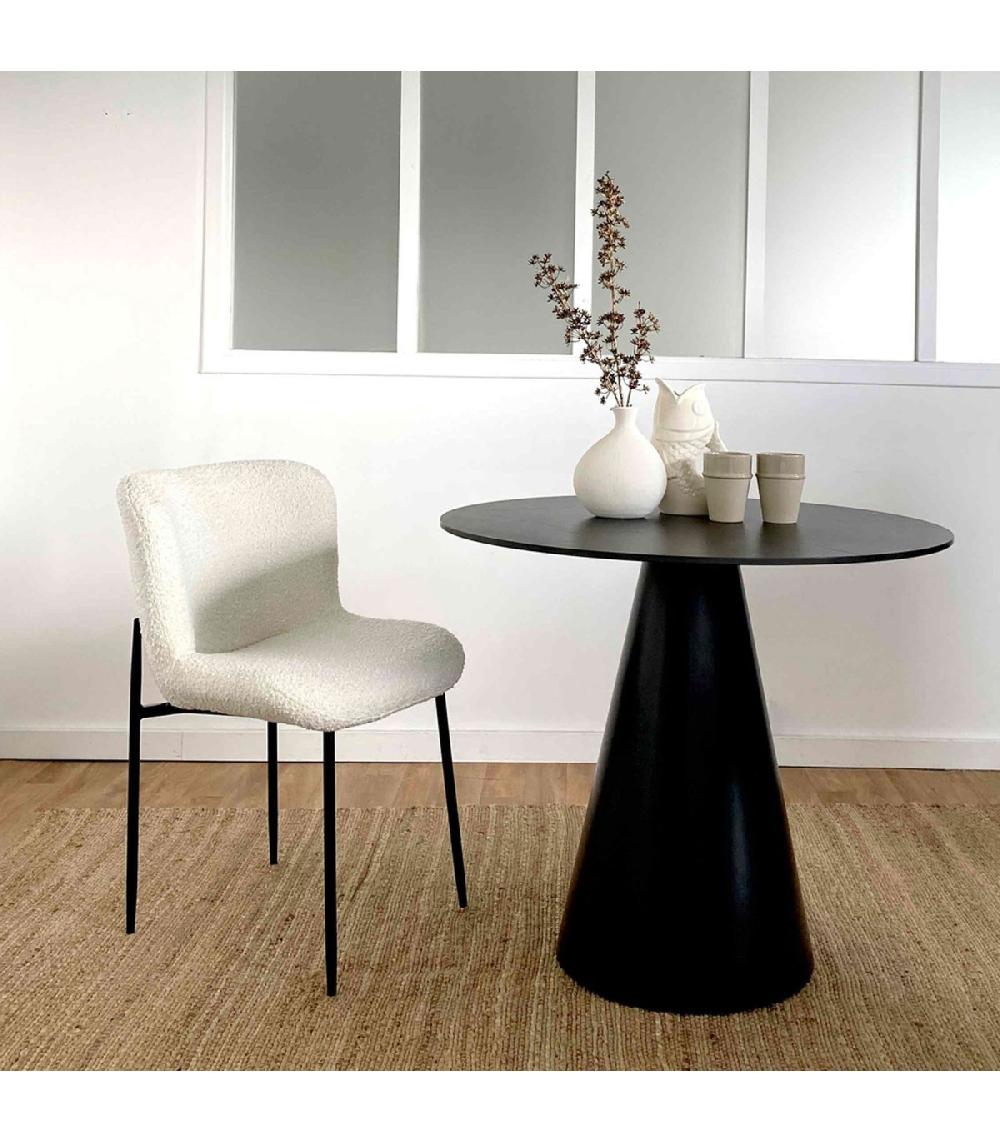 Wadiga Chaise Tissu Bouclette Blanc Et Pieds Métal Noir 50x57x82cm