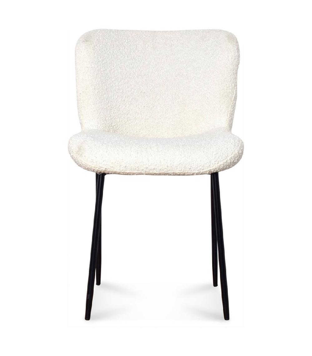 Wadiga Chaise Tissu Bouclette Blanc Et Pieds Métal Noir 50x57x82cm
