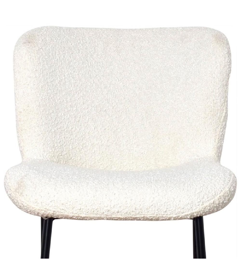 Wadiga Chaise Tissu Bouclette Blanc Et Pieds Métal Noir 50x57x82cm