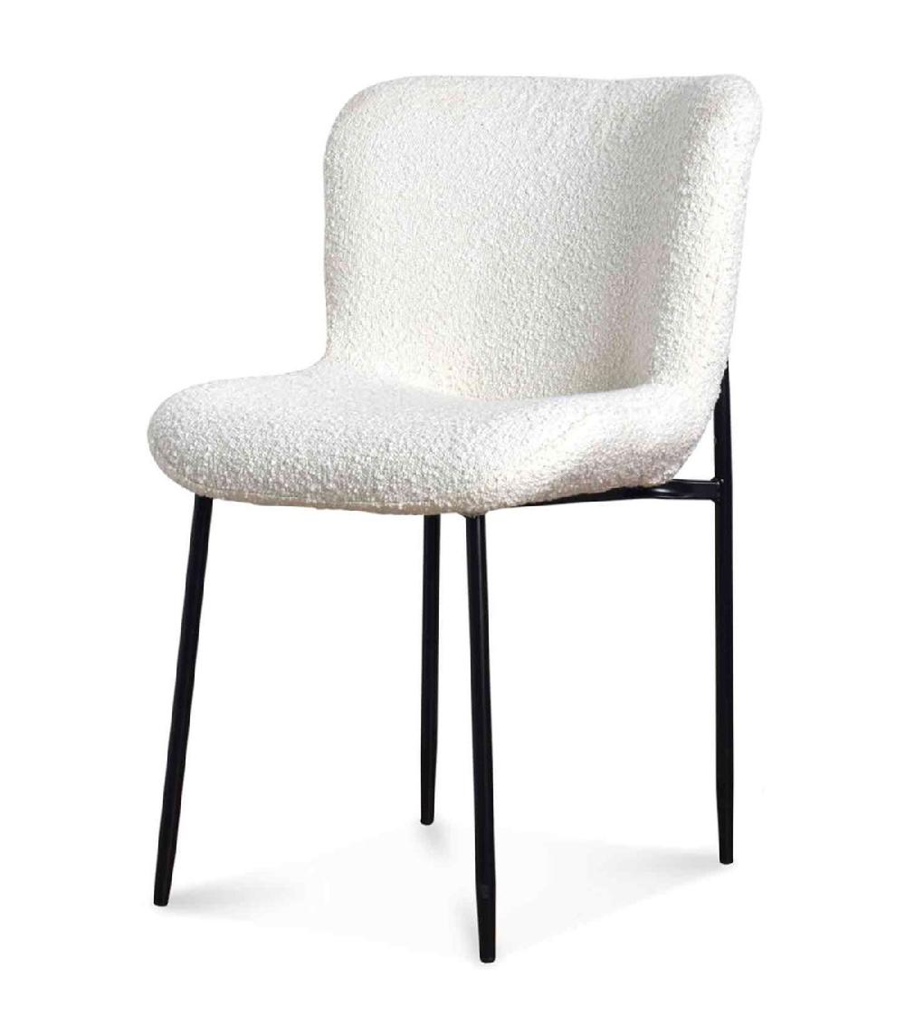 wadiga Chaise tissu bouclette blanc et pieds métal noir 50x57x82cm