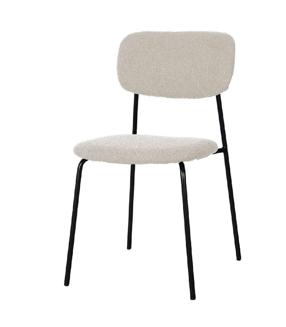 wadiga Chaise tissu bouclette écru et pieds métal noir 52x44x79cm