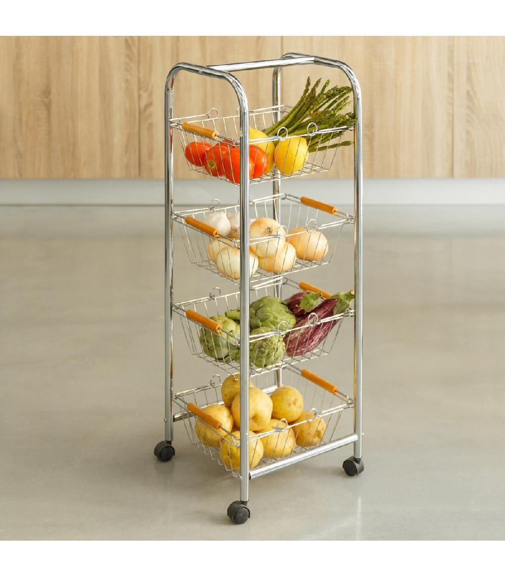 Wadiga Chariot A Légumes En Métal Grillagé 4 Étages - H78cm